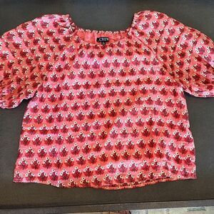 J. Crew Pink and Red Floral Blouse with scoop neckline size Medium